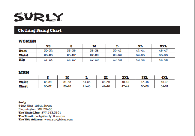 Surly Pugsley Size Chart